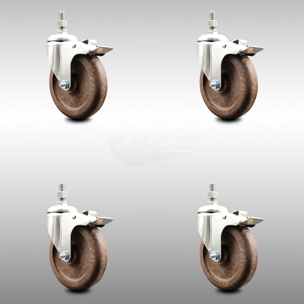 Service Caster 5 Inch 316SS High Temp Glass Filled Nylon 12mm Stem Caster Set Lock Brake SCC-SS316TSTTL20S514-GFNSHT-M1215-4 - main